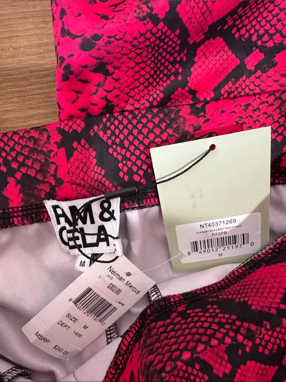 NWT! #712 PAM & GELA Hot Pink Snake-Print Track Pants Black & White Side Stripes - Picture 9 of 10